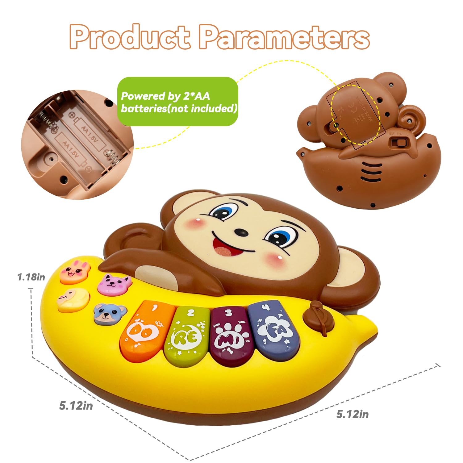 Bright light emitting diode features illuminating on the colorful keys of the infant sensory development toy.