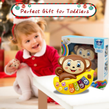 Packaging presentation of the Brother Toys electronic monkey piano showing the full retail display box.