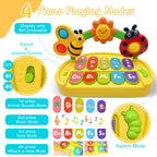 Close up view of the durable ABS plastic musical toy for toddlers highlighting the ladybug toggle bead