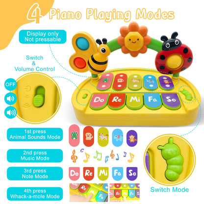 Close up view of the durable ABS plastic musical toy for toddlers highlighting the ladybug toggle bead