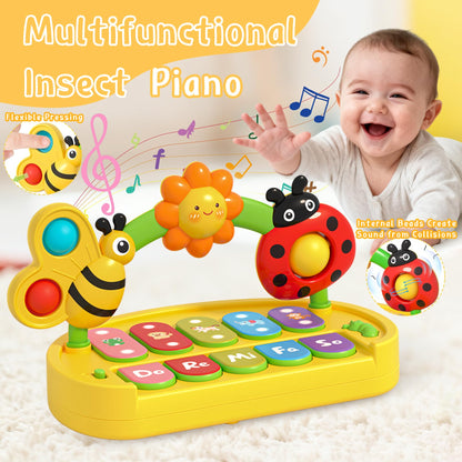 Side view of the lightweight small musical piano illustrating the smooth rounded edges for infant safety