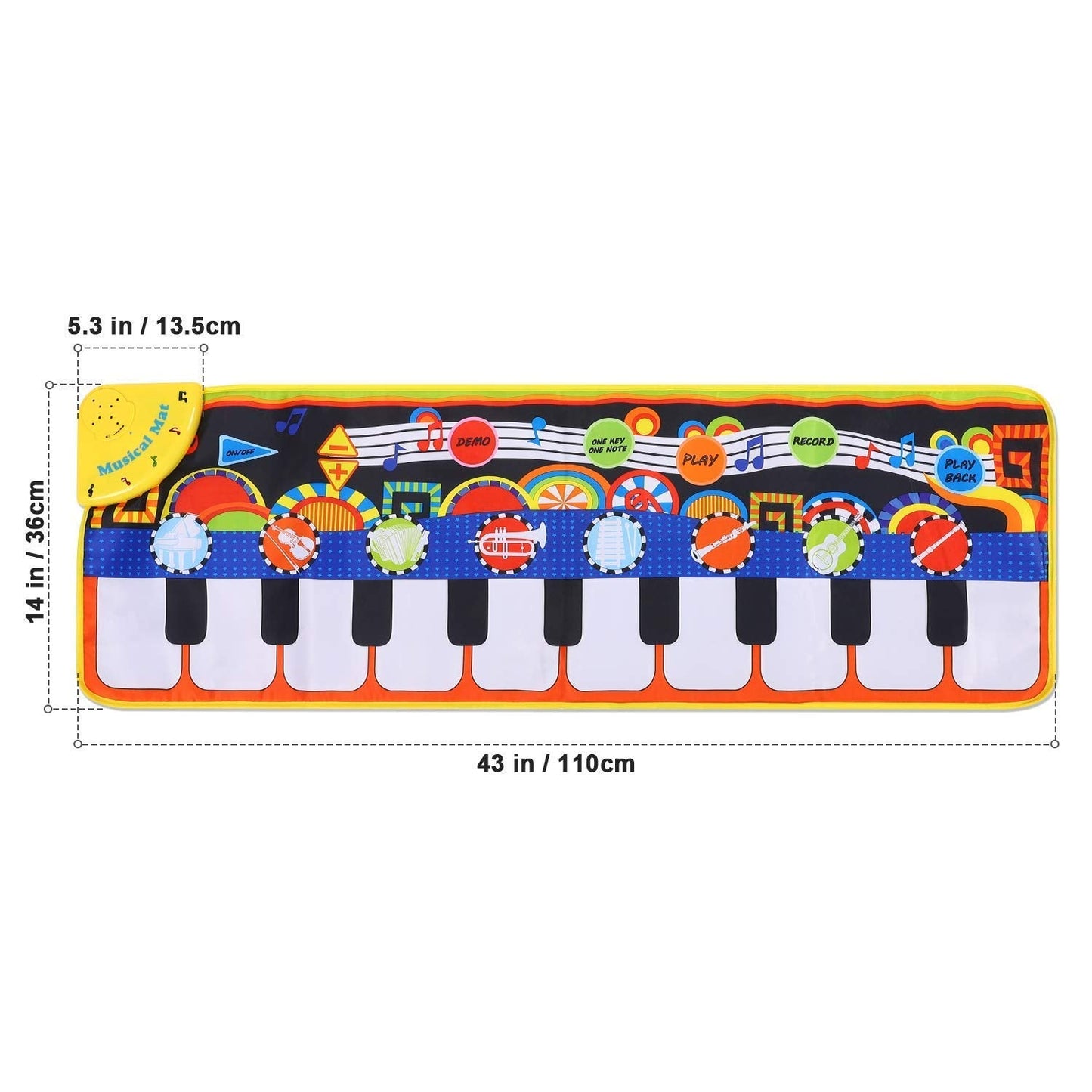 Foldable kids dance mat displaying built in speaker control panel and battery housing