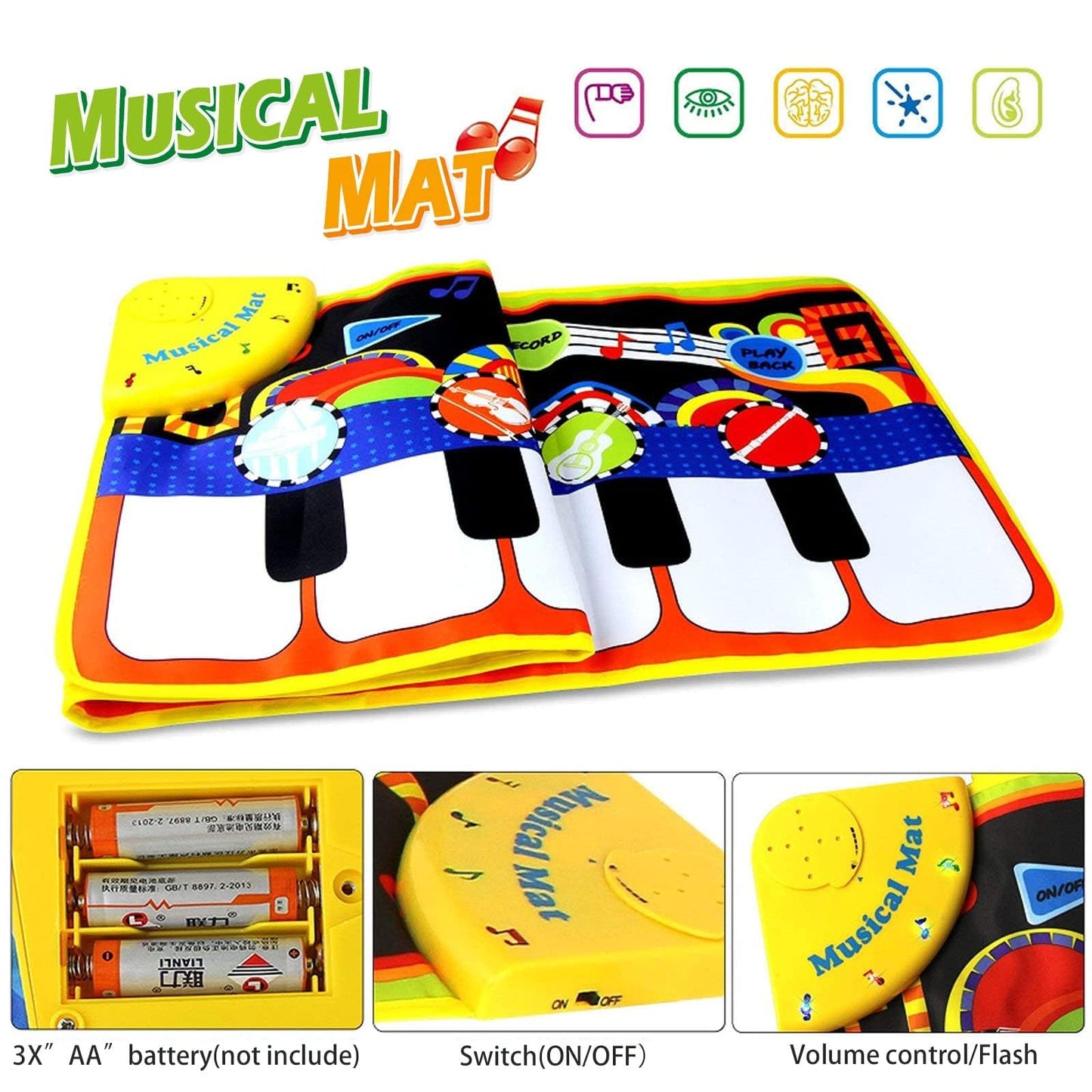 Portable children music carpet packed neatly to demonstrate compact storage capability