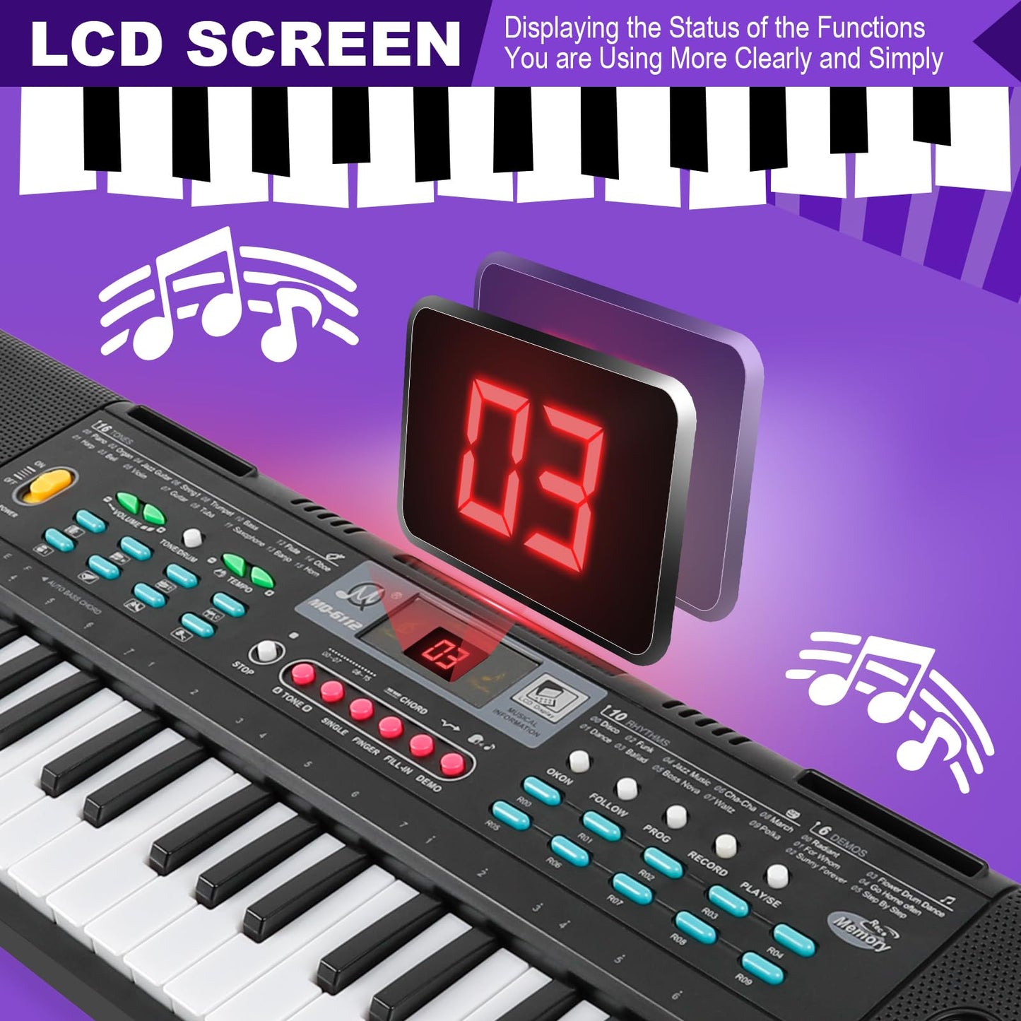 TWFRIC portable electronic children piano keyboard with small plug in sing along microphone attached.