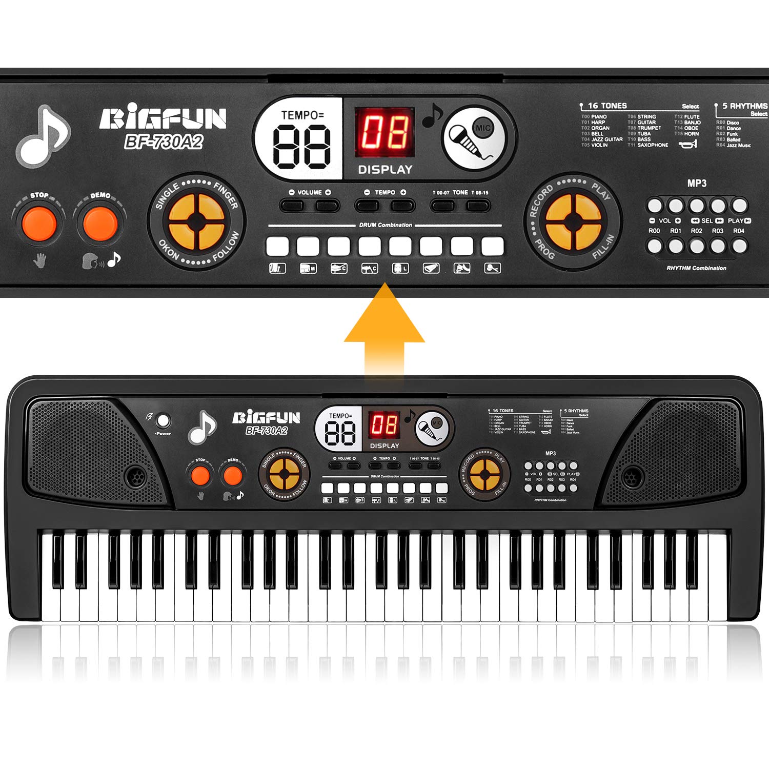 M SANMERSEN portable kids piano showcasing the back input ports for USB and microphone