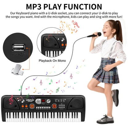 M SANMERSEN kids electronic keyboard with the included wired microphone accessory close up