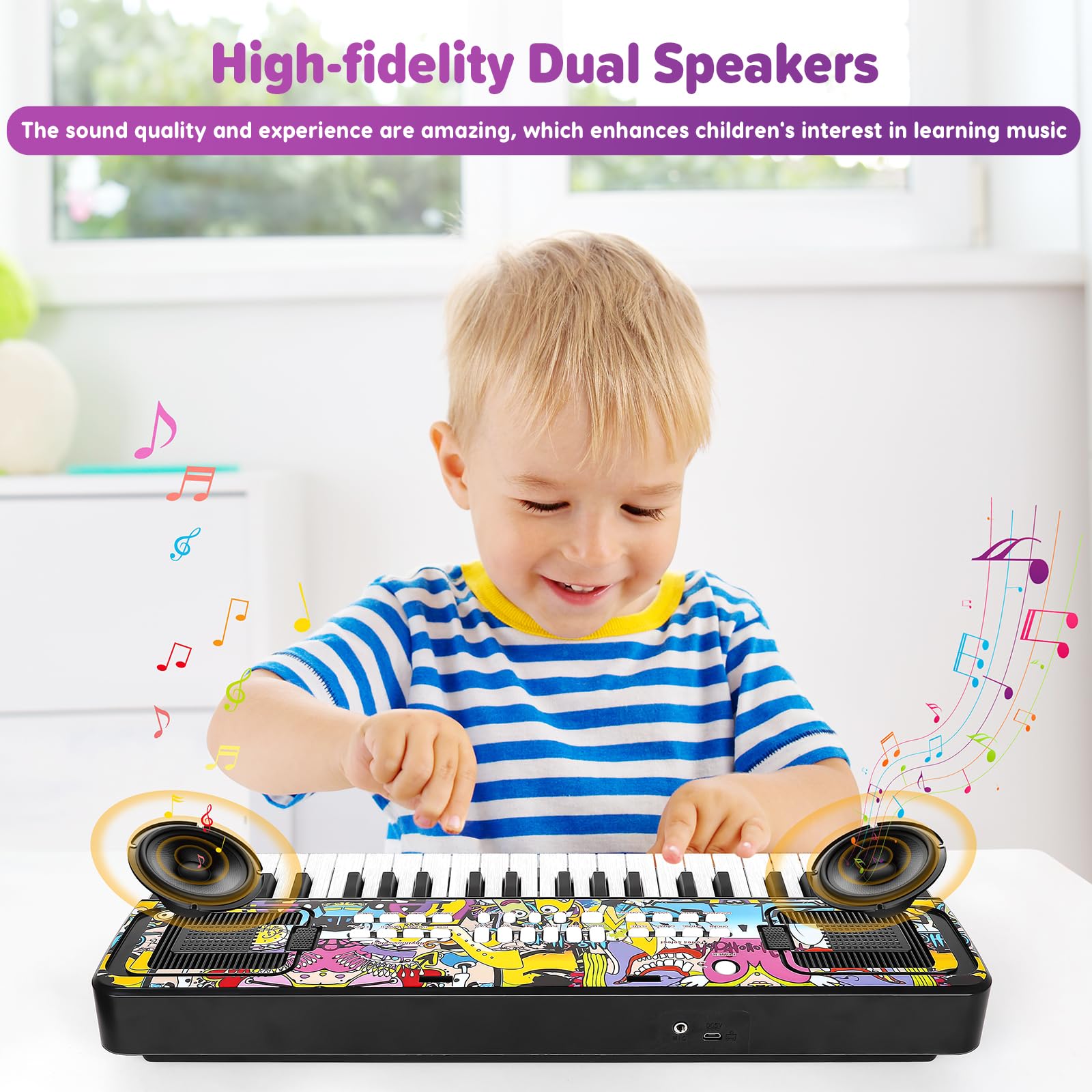 M SANMERSEN portable electric piano for beginners highlighting the safe rounded edges design