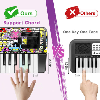 M SANMERSEN kids musical toy piano showing the rear battery compartment and USB port