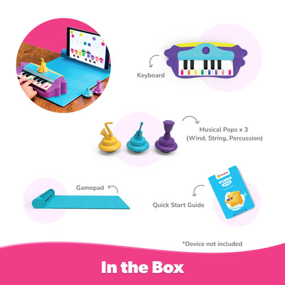 Plugo Tunes interactive piano keyboard placed on the magnetic gamepad with musical pops.