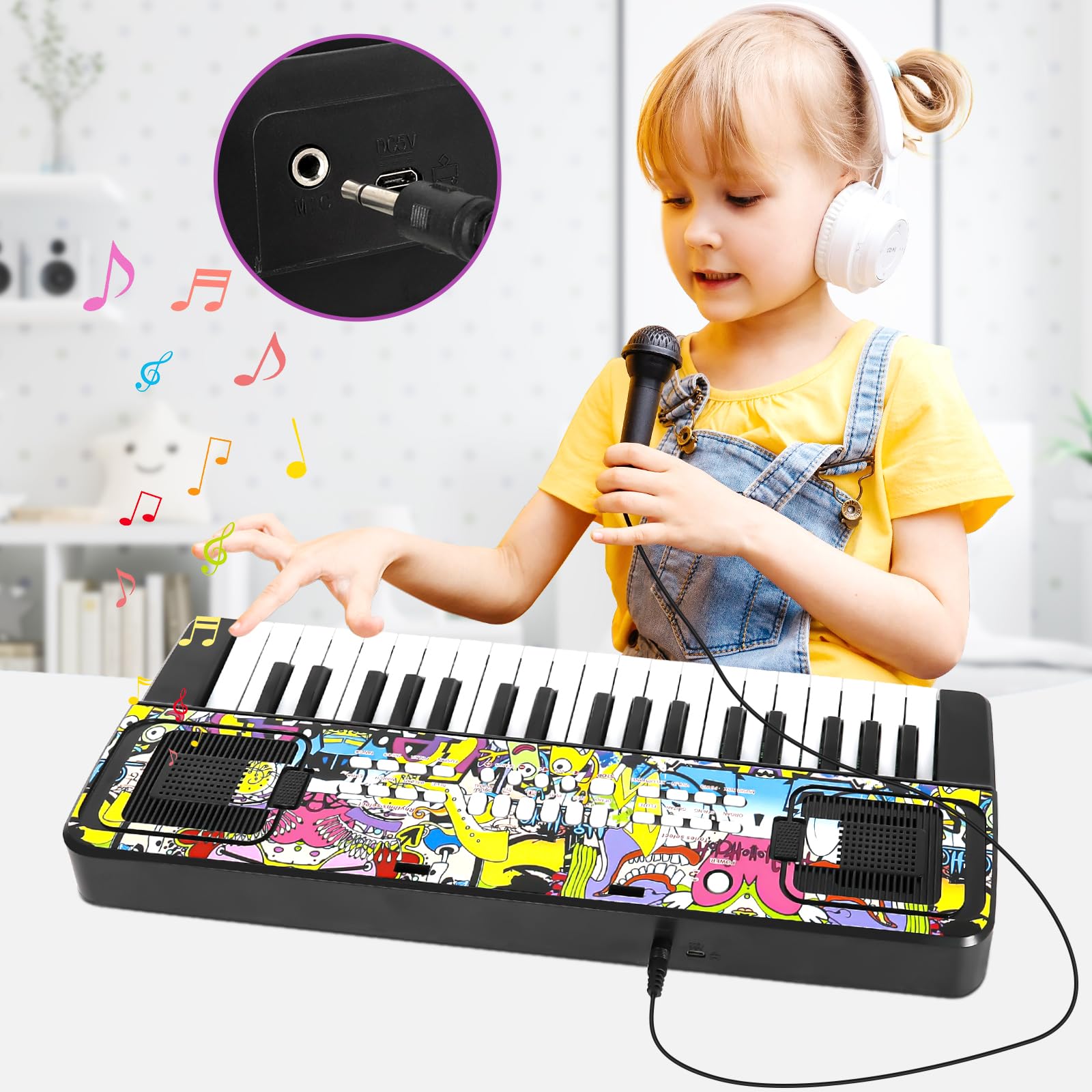 M SANMERSEN black digital piano keyboard packaging containing microphone and power cable accessories