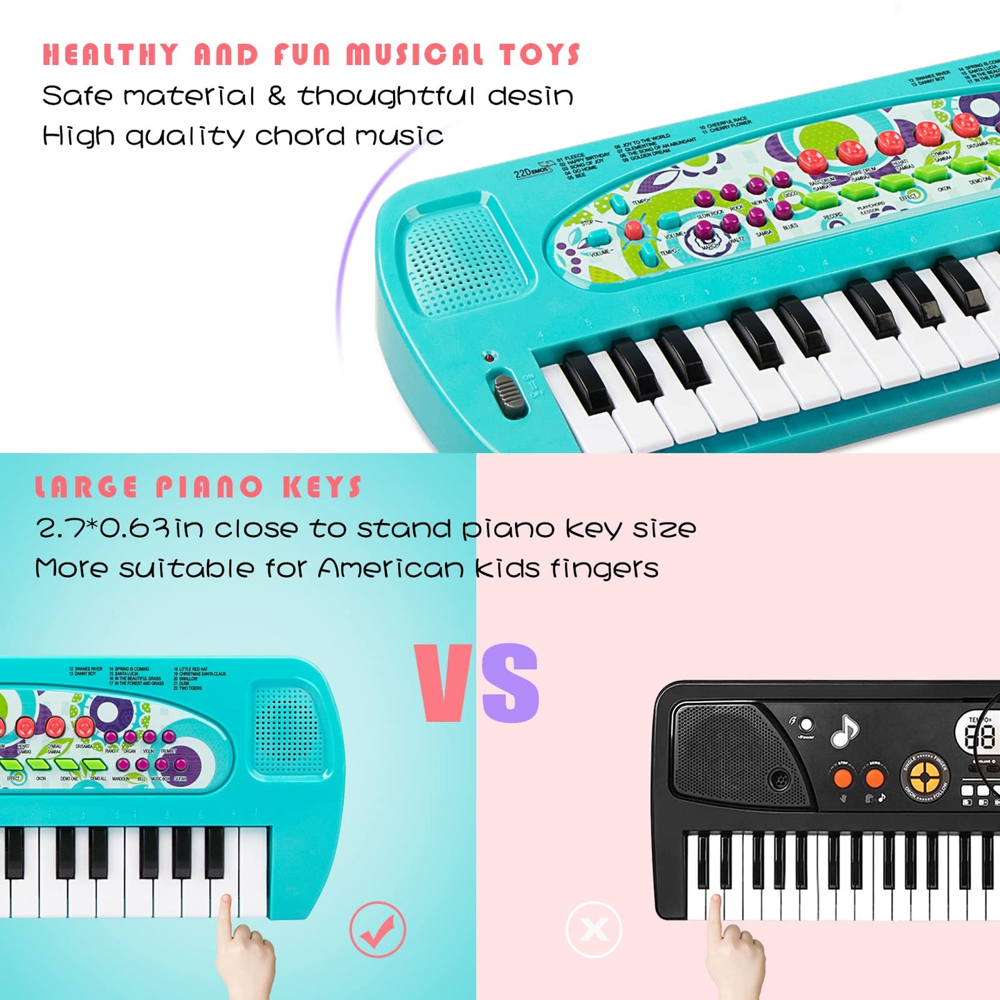 Raimy children electronic musical instrument top view showing control buttons and tone options