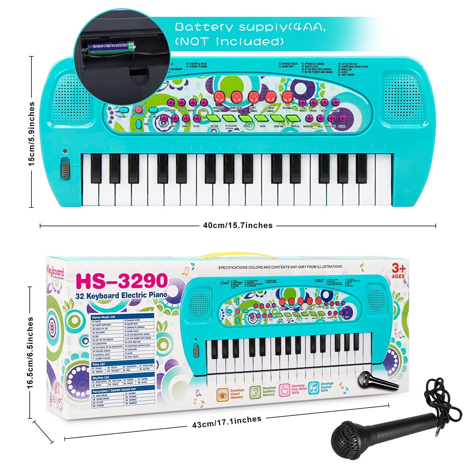 Raimy educational music keyboard for toddlers showcasing compact non-toxic plastic body
