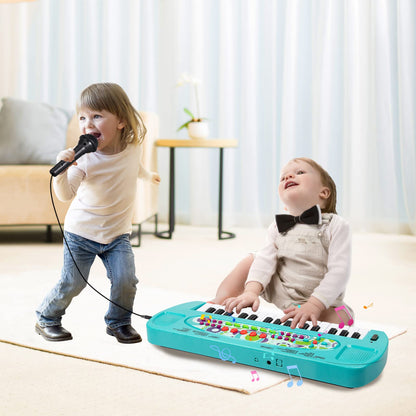 Raimy 32 keys kids learning piano side angle displaying thin lightweight portable profile