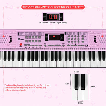Close up view of the 24HOCL kids digital piano control panel highlighting the tone and rhythm selection buttons.