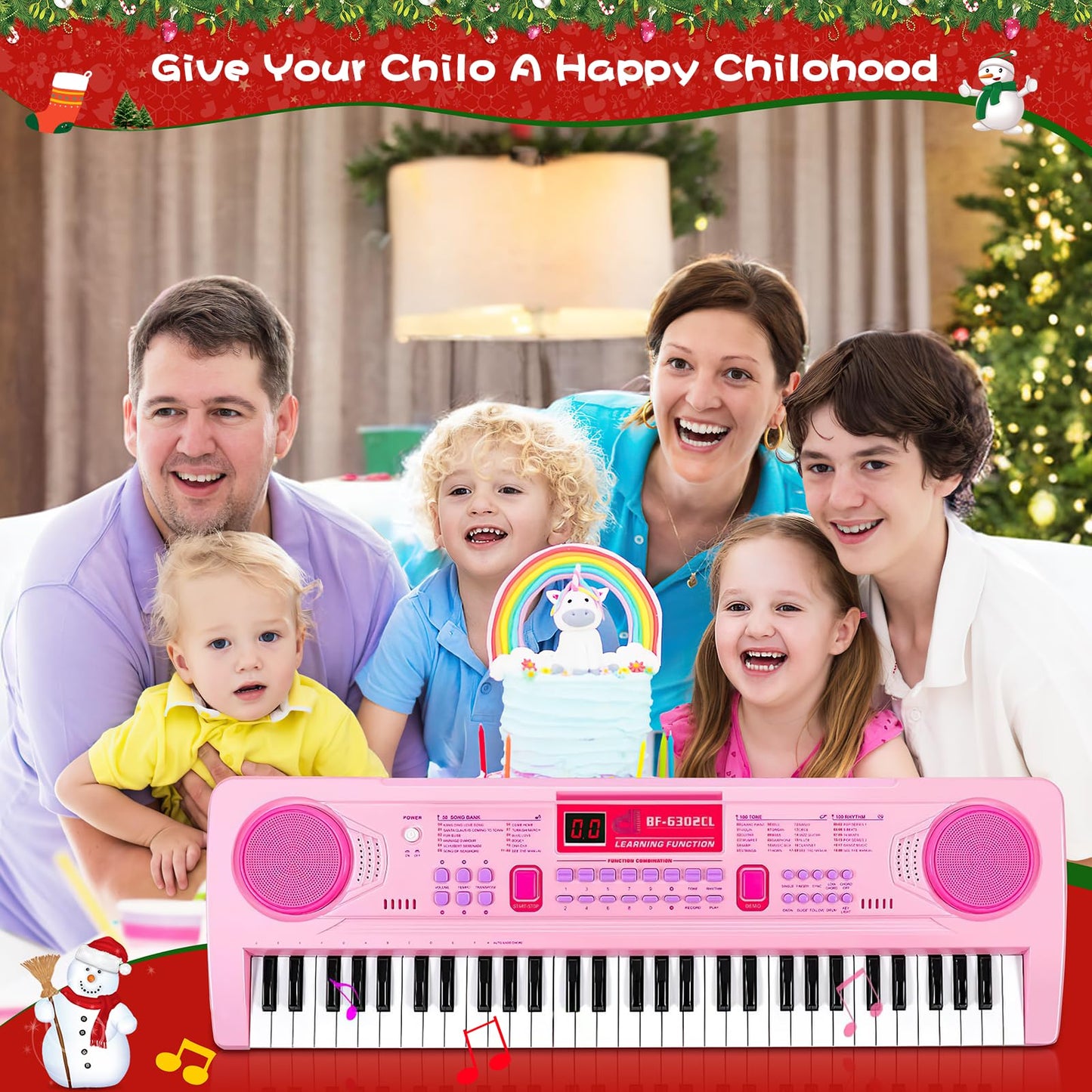 WOSTOO pink electronic digital piano with detachable microphone and music stand