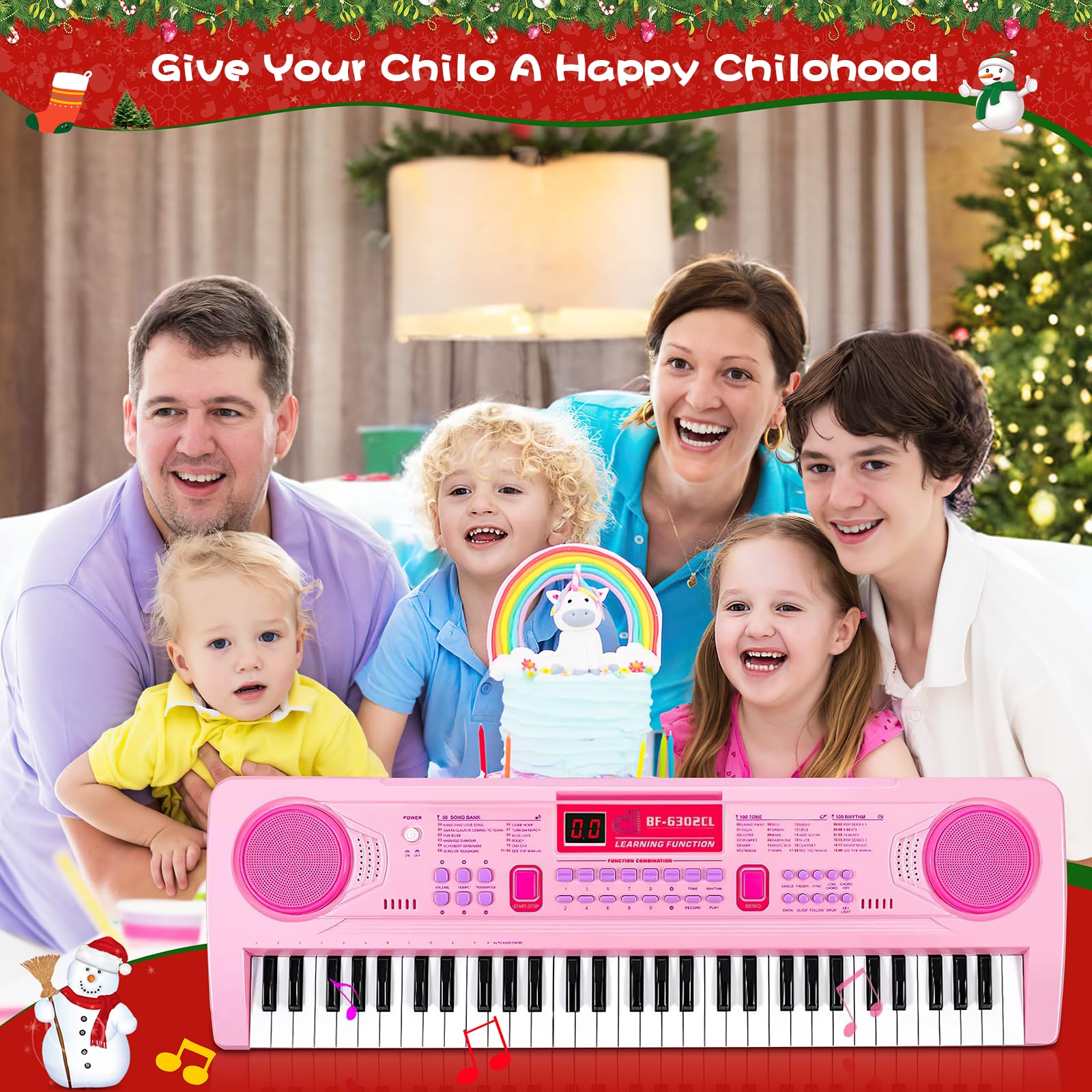 WOSTOO pink electronic digital piano with detachable microphone and music stand