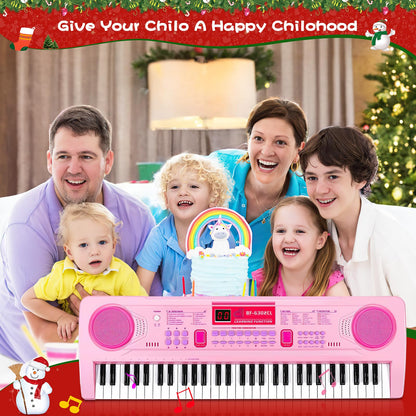 WOSTOO pink electronic digital piano with detachable microphone and music stand