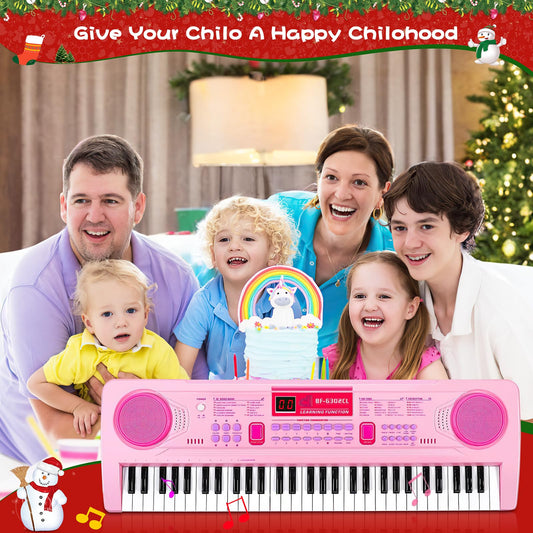 WOSTOO pink electronic digital piano with detachable microphone and music stand