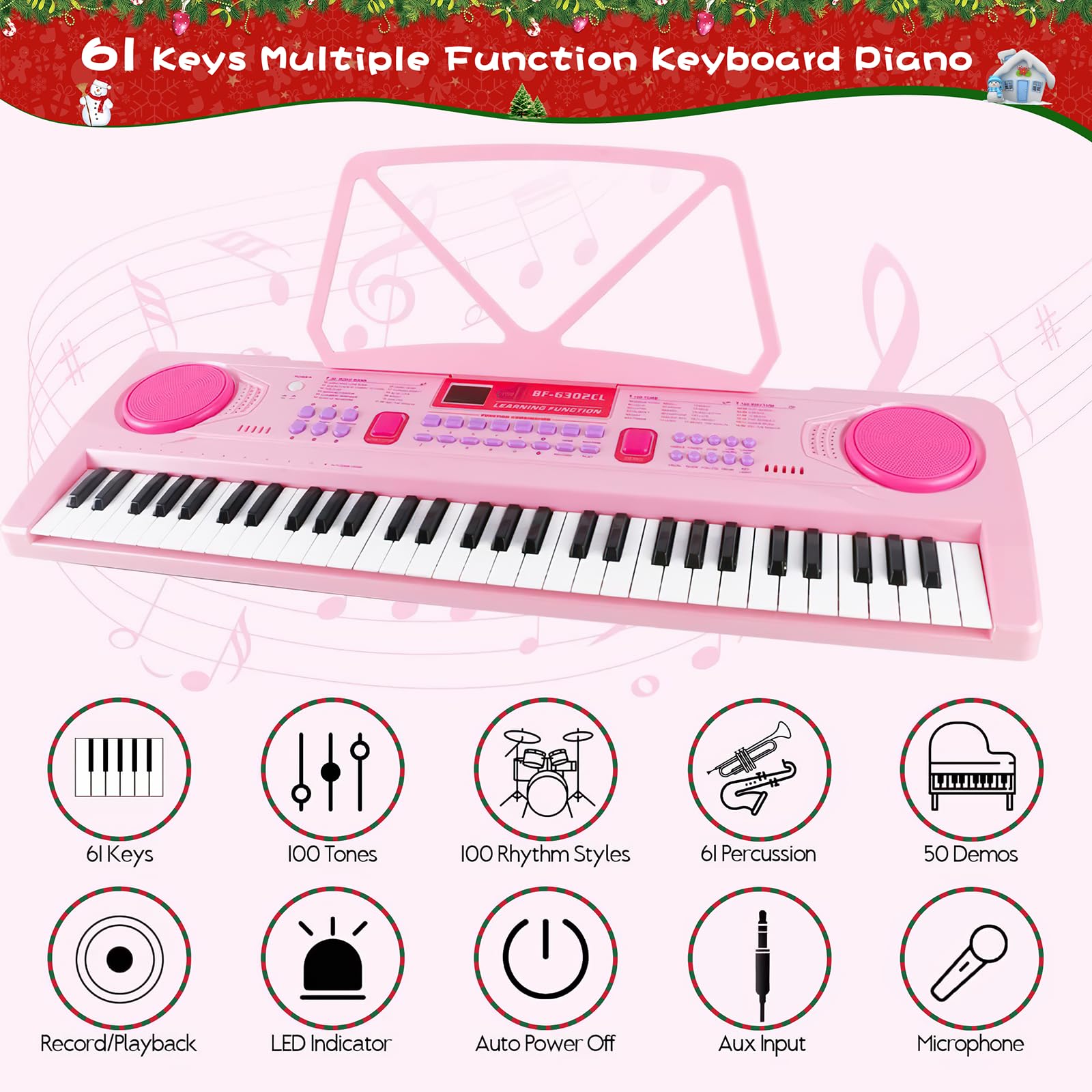 WOSTOO kids electronic keyboard with micro USB charging port visible