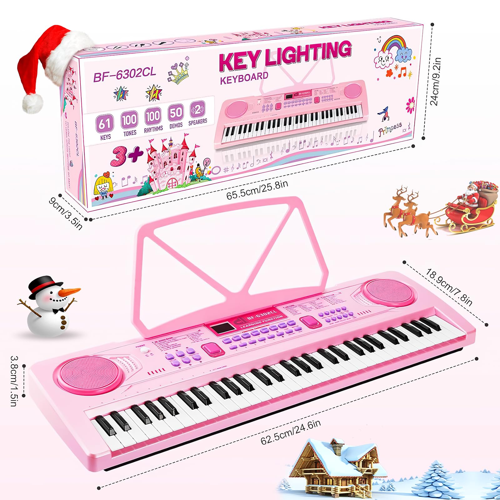 WOSTOO pink digital piano packaging layout with included accessories