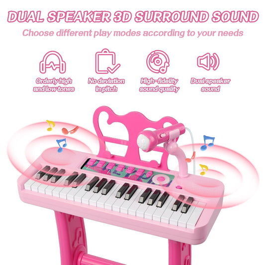 Close up view of the 37 keys electronic musical instrument toy showing instrument tone buttons