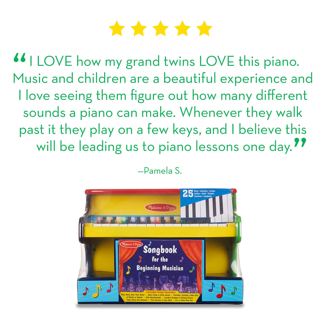 Melissa & Doug non toxic painted wooden piano showing authentic product markings.