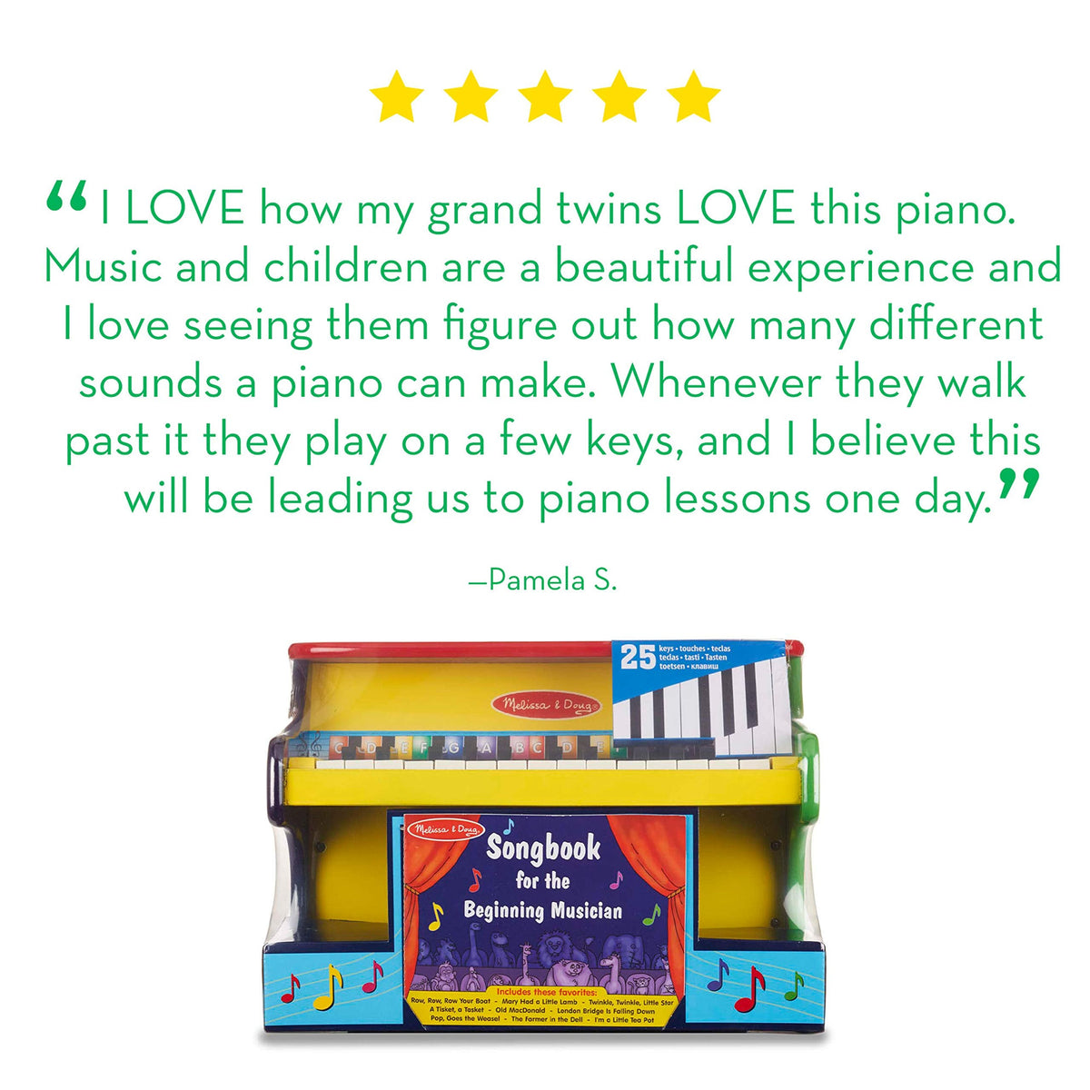 Melissa & Doug non toxic painted wooden piano showing authentic product markings.