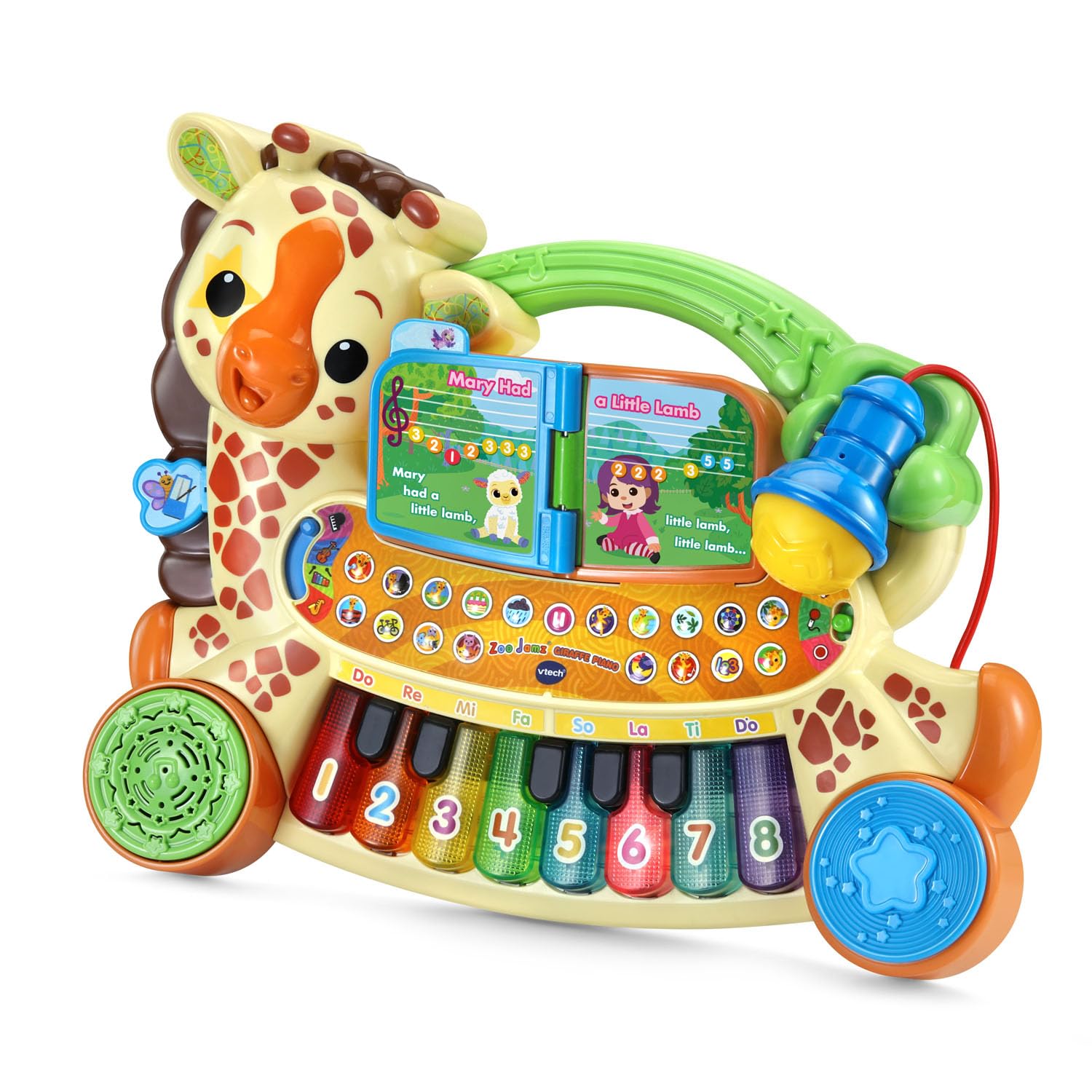 Interactive toddler piano showcasing the dj scratch pad and butterfly tempo slider