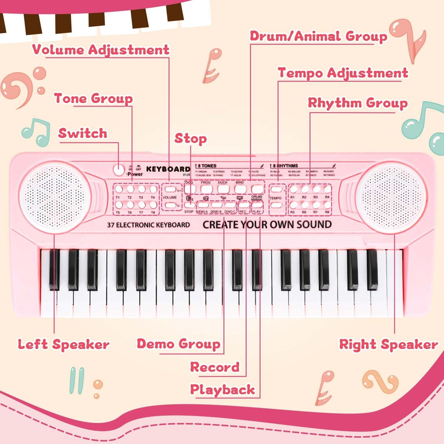 Side view of the lightweight portable M SANMERSEN early learning musical instrument toy for girls and boys.