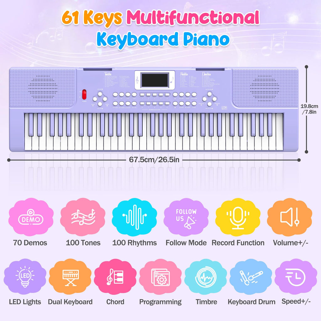TWFRIC kids electronic musical instrument with attached microphone and sheet music stand