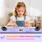 TWFRIC purple educational toddler piano highlighting the dual speaker noise reduction design