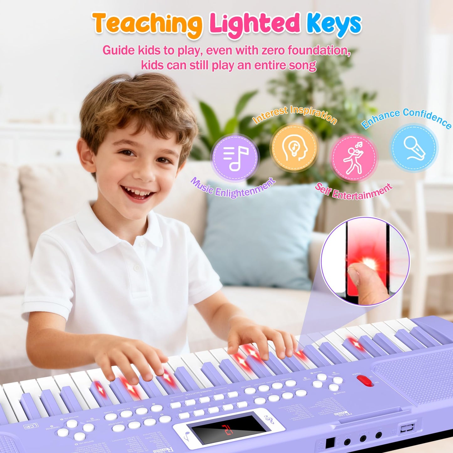 Close up view of the pro teaching mode buttons on the TWFRIC sixty one key keyboard