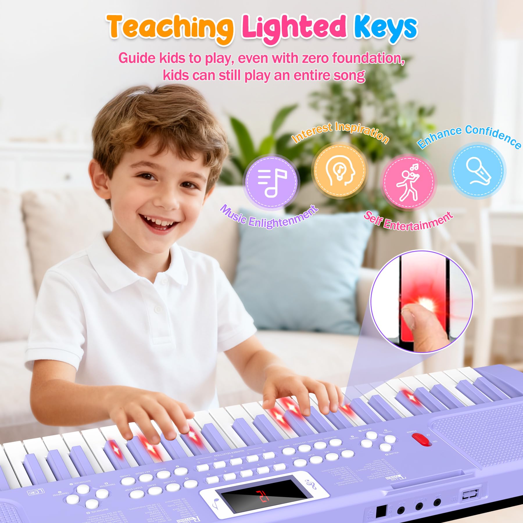 Close up view of the pro teaching mode buttons on the TWFRIC sixty one key keyboard