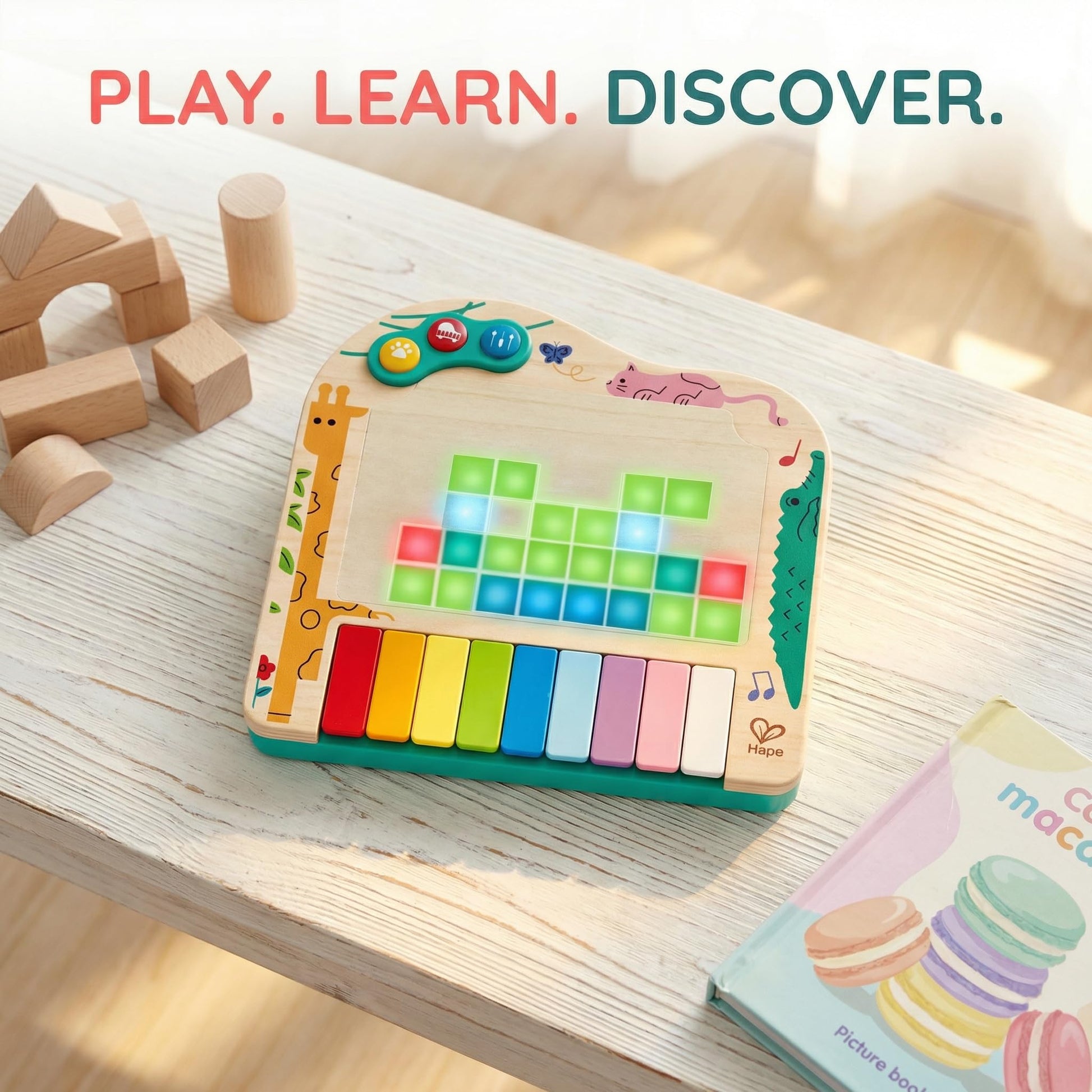 Hape dynamic pixel piano key layout and mode selector close up