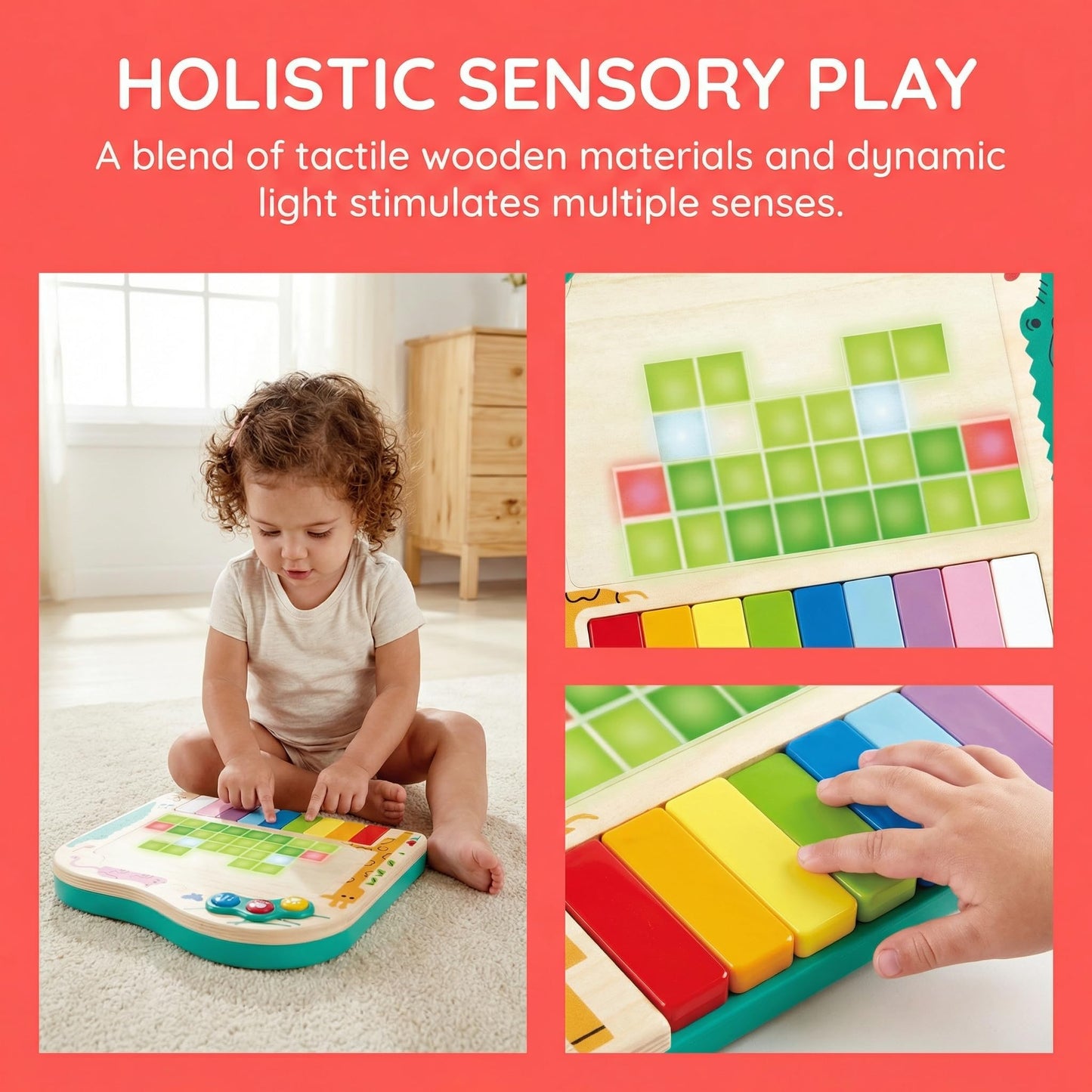 Hape dynamic pixel piano battery compartment and volume controls