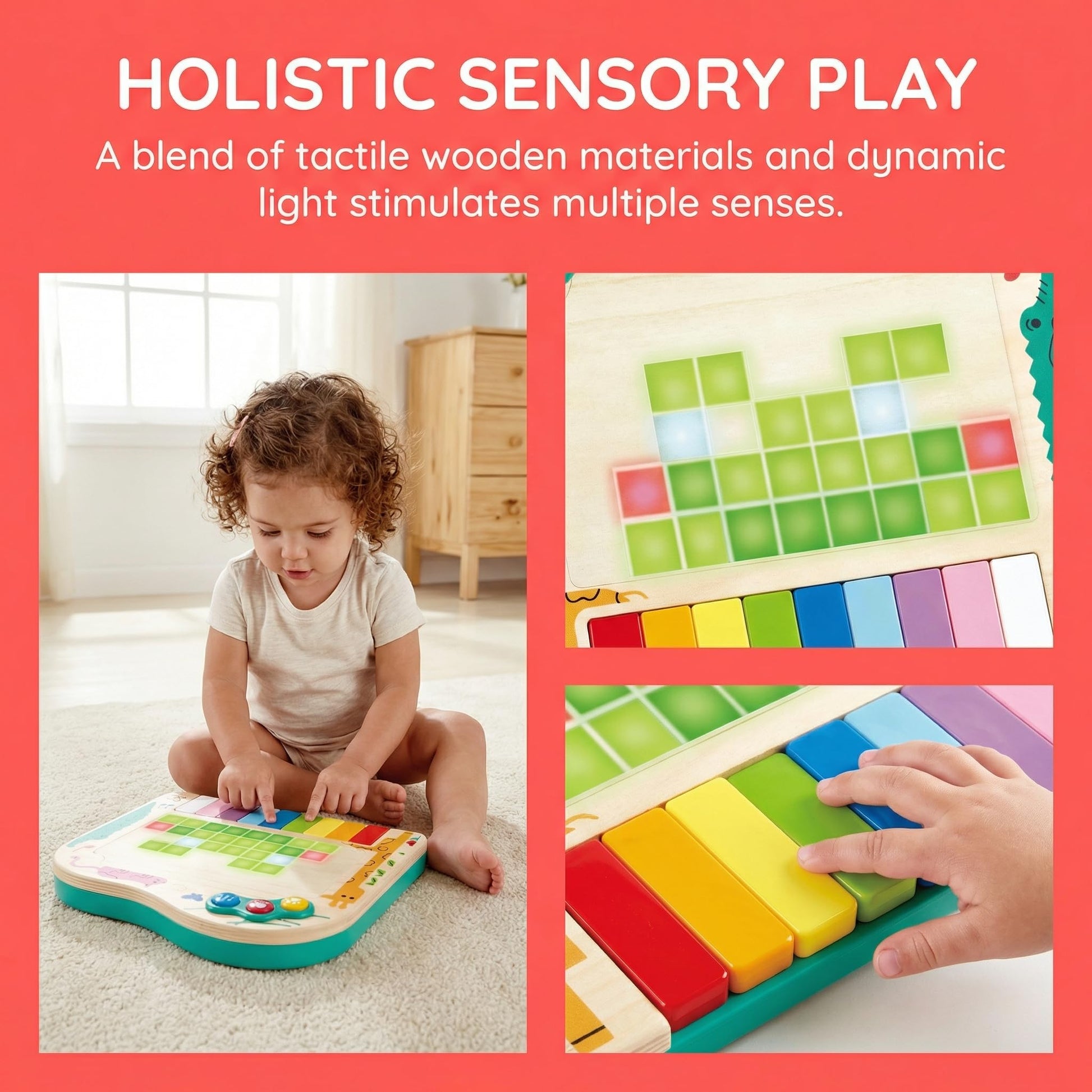 Hape dynamic pixel piano battery compartment and volume controls