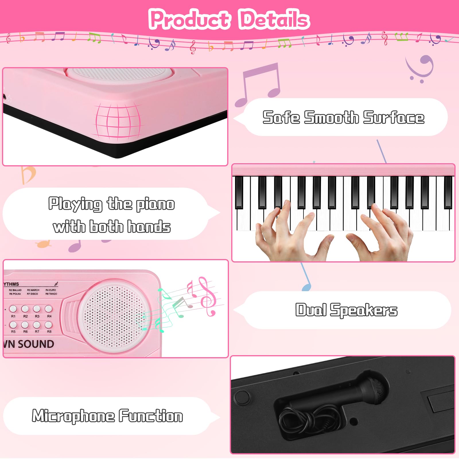TWFRIC electronic toy piano showing the rear input ports for power cables and microphone plug
