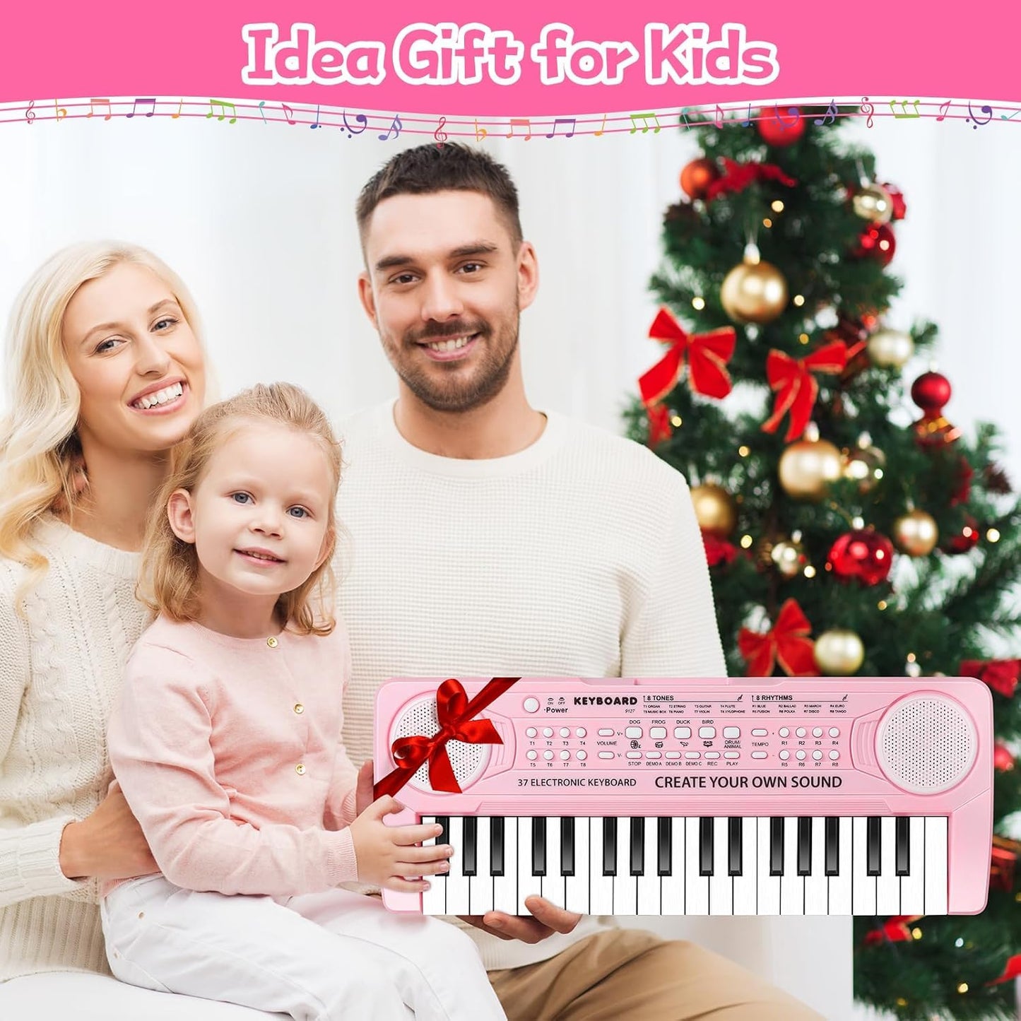 TWFRIC toddler toy keyboard packaging box detailing age recommendations and safety instructions