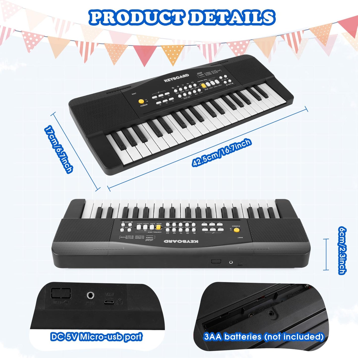 Packaging box of the M SANMERSEN black thirty seven key electric piano for kids