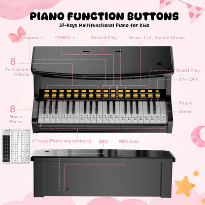 Gayuplo toddler musical keyboard close up view showing note learning stickers