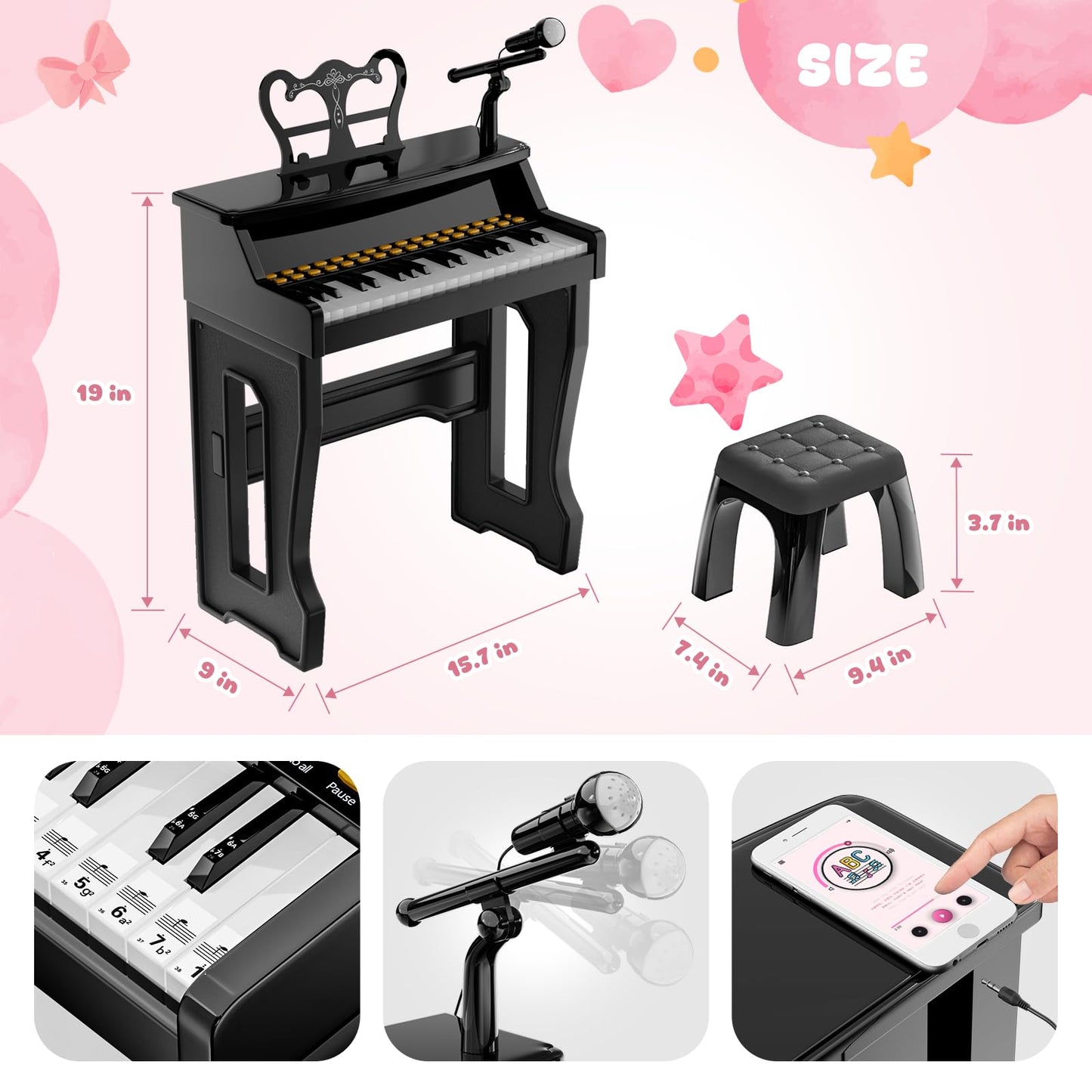 Gayuplo 37 key children electronic organ setup with detachable vocal microphone