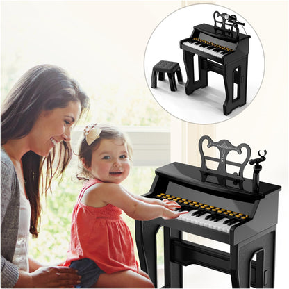Gayuplo portable toddler piano displaying side view angle with matching stool