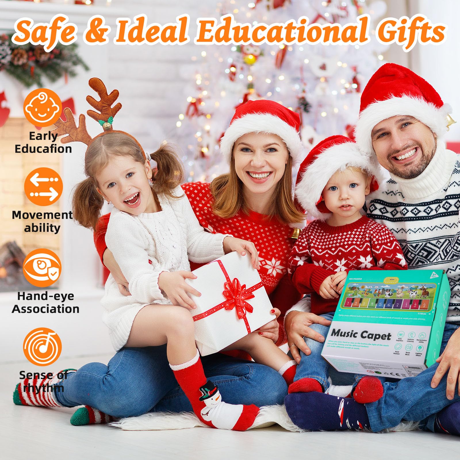 Foki 3-in-1 educational playmat packaging showing features for toddlers
