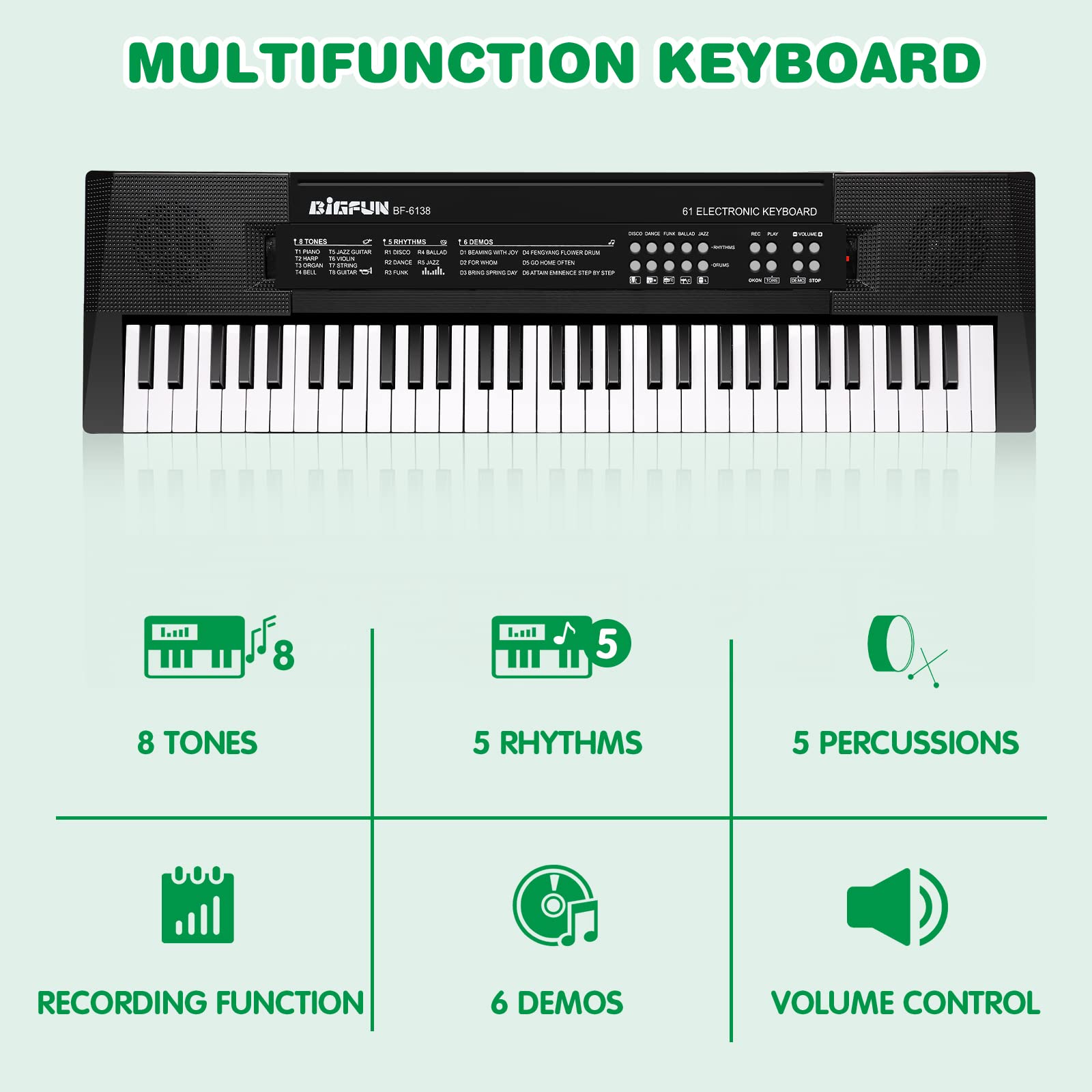 M SANMERSEN portable digital music keyboard showing control buttons and keys
