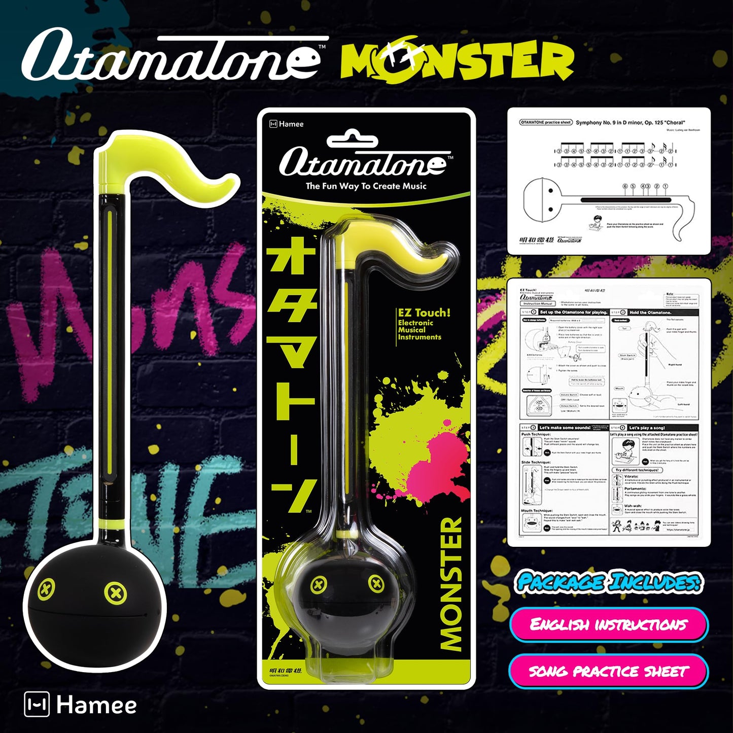 Otamatone Monster portable Japanese synthesizer face being squeezed for sound modification