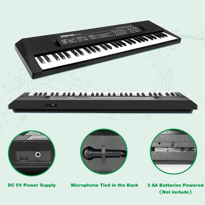 M SANMERSEN black 61 key beginner keyboard showing rear battery compartment