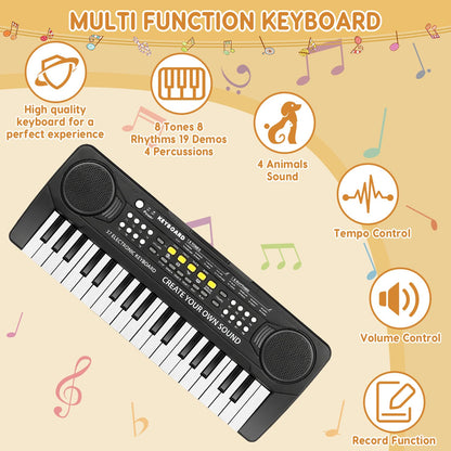 Top view of Kavana children musical keyboard showcasing tone and rhythm function buttons