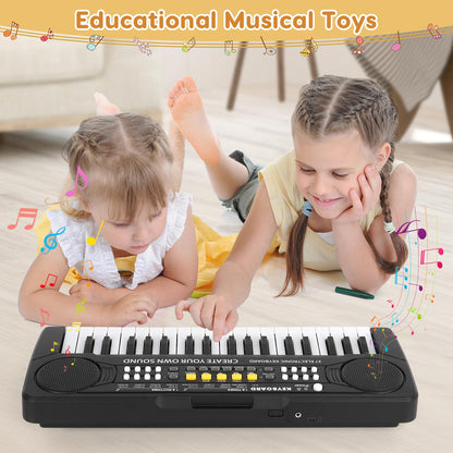 Packaging box of Kavana 37 keys piano toy for kids highlighting its educational features