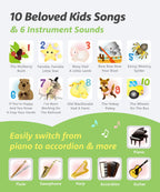 Back panel view of the premium kids musical toy showing the secure safety battery compartment.