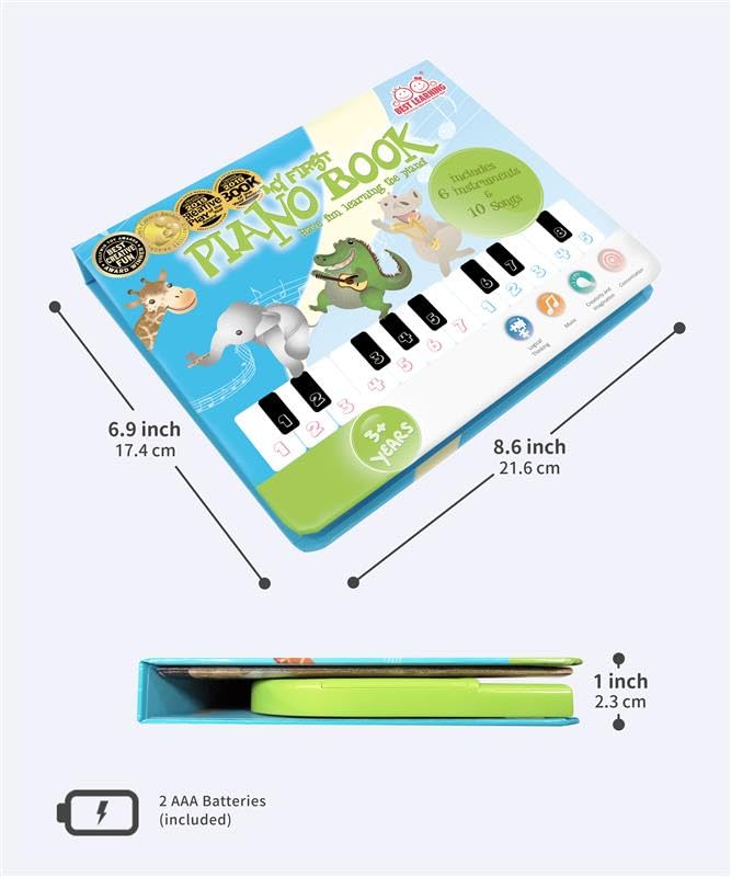 Side angle view displaying the thickness and durable binding of the interactive children piano book.